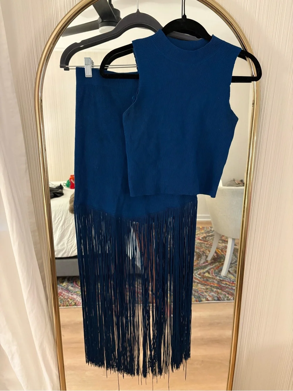 Girls Sleeveless Fringe Knit Set - Navy